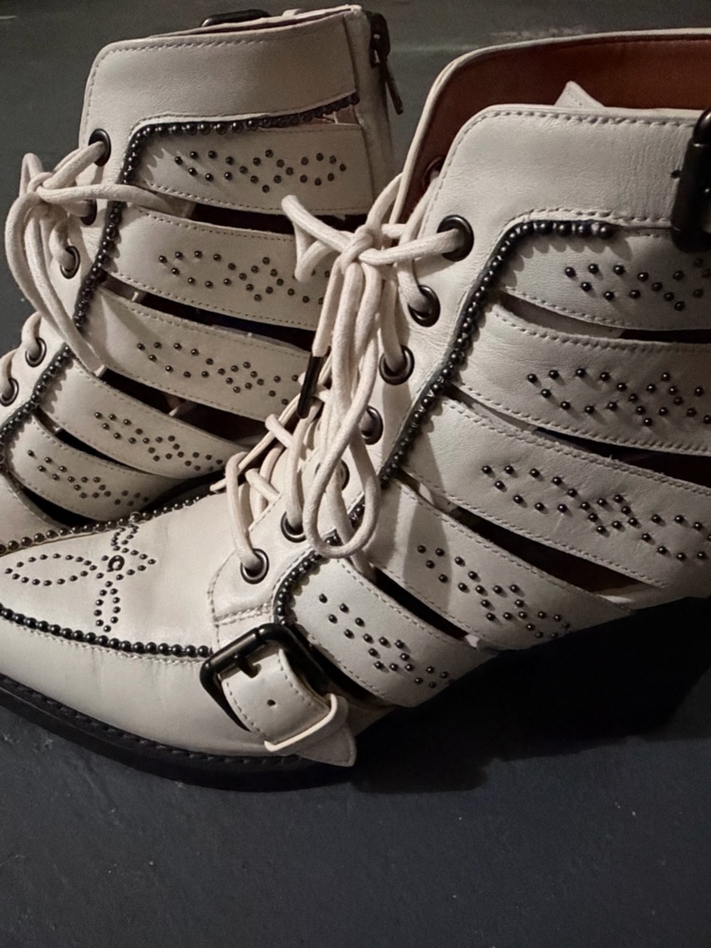 Coach Paisleh |  Cream Studded Lace-Up Ankle Boots - Picture 9 of 9